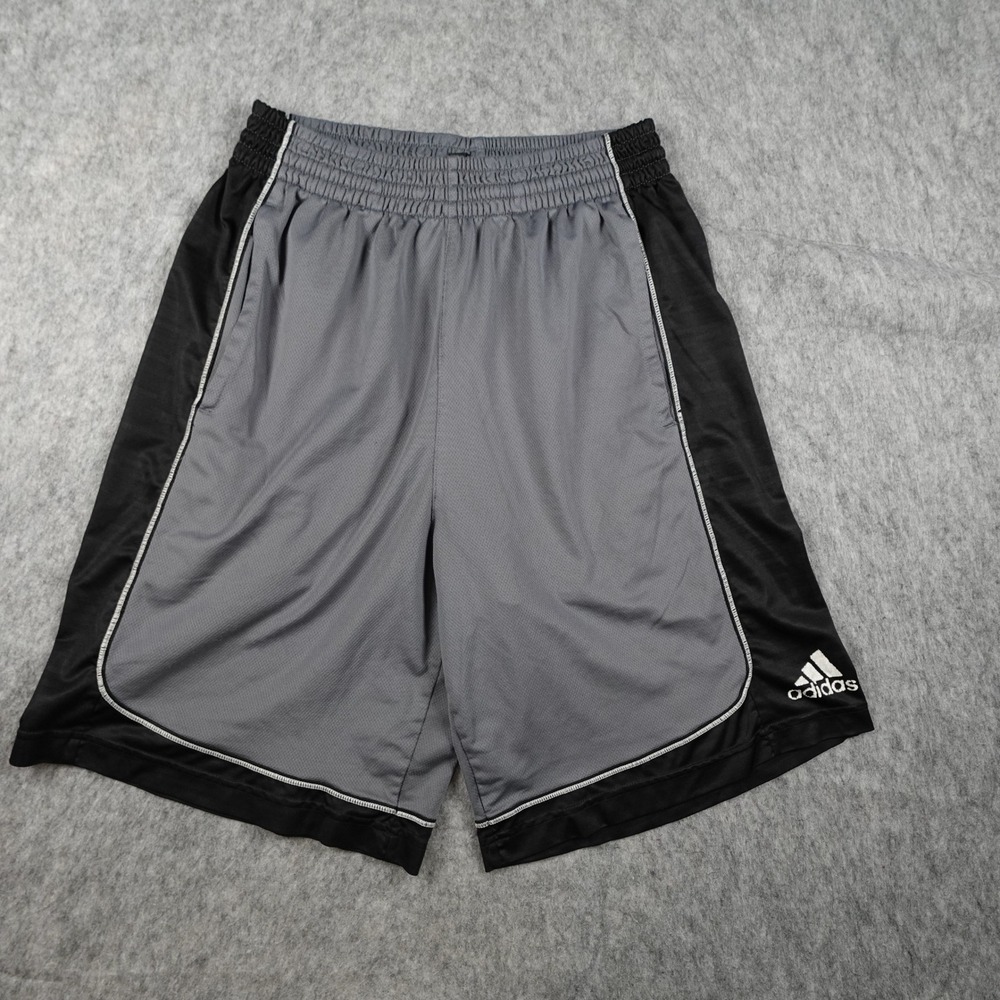 Vintage Adidas Short Mens Medium Gray Black Athletic Basketball Mesh 9" Gym